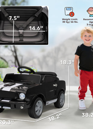 Licensed Ford Shelby GT 350 Kids Ride On Car with Remote Control, Adjustable Speed, MP3, Smooth Start, LED Lights, Black