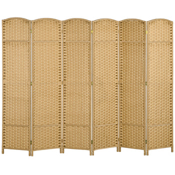 Folding Room Divider Screen 6 Panel 5.6 ' Tall Privacy Screen Freestanding Room Partition for Home Office, Nature Wood