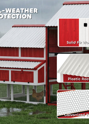187.3" Large Chicken Coop, Walk-in Wooden Hen House, Outdoor Poultry Cage with Run, Weatherproof Roof, Nesting Box