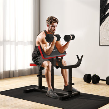 265 LBS Preacher Curl Bench for Strength Training, Adjustable Seated Arm Isolated Barbell Dumbbell Bicep Station, Black