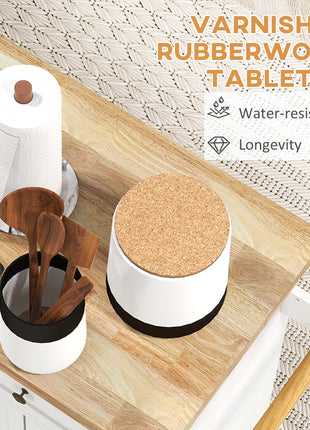 Modern Rolling Kitchen Island Cart with Spice Rack, Distressed White