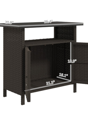 Wicker Outdoor Storage Cabinet with Two Doors and Shelf for Outdoor Pool Towel Storage, Dark Coffee