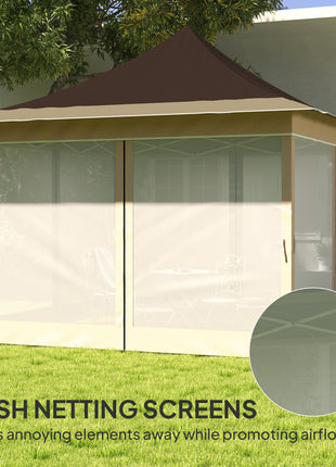 12 x 12 ft. Canopy Tent with Mesh Netting, UPF50+ Pop Up Tent with Carry Bag for Garden, Patio, Brown