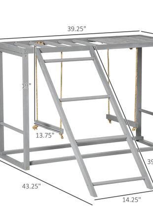 Chicken Activity Play with Swing Set for 3–4 Birds, Wooden Chicken Coop Accessory with Multiple Perches & Hen Ladder, Gray
