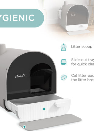 Cat Litter Box with Lid with Scoop and Filter, Light Gray
