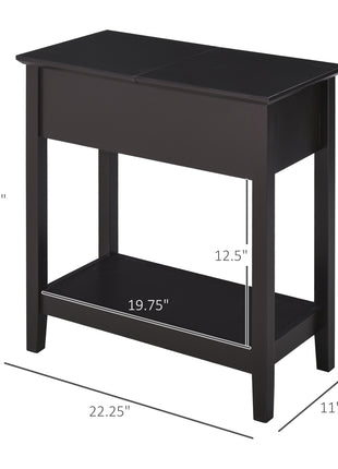 End Table, Narrow Side Table with Flip Top, Storage Cabinet, Bottom Shelf for Living Room, Dark Coffee