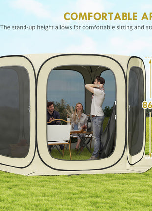 11 x 11ft Pop Up Screen Tent, UPF50+ Portable Camping Gazebo Screen House with Carry Bag, Beige
