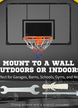Wall Mounted Basketball Hoop with Shatter Proof Backboard, Durable Rim and All-Weather Net for Indoor and Outdoor Use