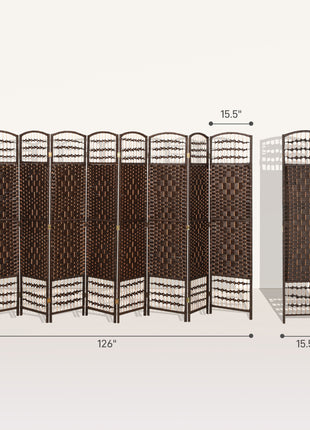 8 Panel Folding Room Divider Portable Privacy Screen Wave Fiber Room Partition for Home Office Brown