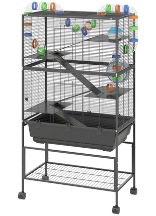 5 Tier Hamster Cage, Rolling Rat Cage with Deep Tray, Storage Shelf, Big Exercise Wheel, Hut, Tube System