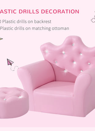 Kids Sofa Set with Footstool, Princess Sofa with Diamond Decoration