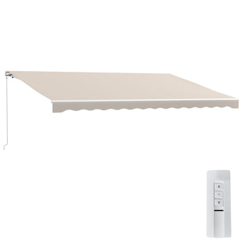 16'x10' Electric Retractable Awning Sunshade Shelter with Remote Controller & Crank Handle for Deck Balcony Yard, Cream