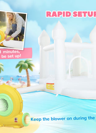 Inflatable Bounce House, 3-in-1 White Castle Bouncy House with Slide, Ball Pit and 370W Blower for Kids Ages 3-8, White
