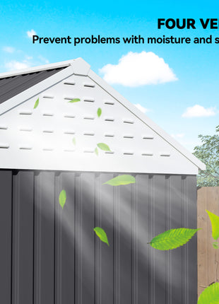 8' x 6' Metal Garden Storage Shed, Extra Large Outdoor Tool Storage House w/ Doors, Window and Air Vents, Dark Gray