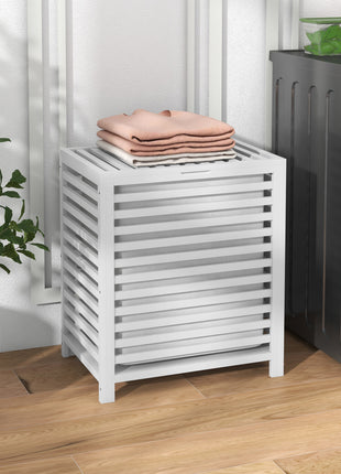 55 L Bamboo Laundry Basket with Lid, Cloth Hamper with Removable Liner Bag, 19.75 x 14.25 x 23.5 Inches, White