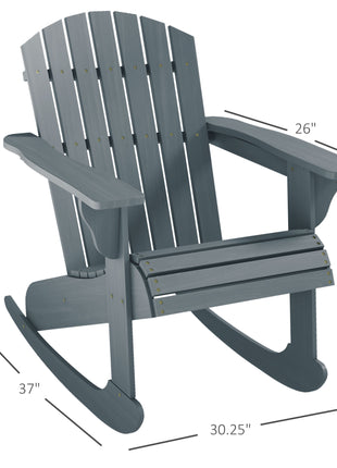 Wood Adirondack Outdoor Lounge Rocking Chair Fire Pit Seating with Slatted Wooden Design, Fanned Back, Gray