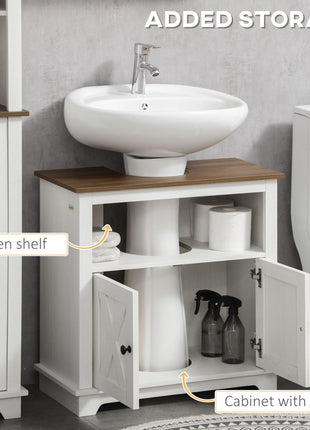 Modern Farmhouse Bathroom Sink Cabinet, Pedestal Sink Storage Cabinet with Double Doors and Shelves, White
