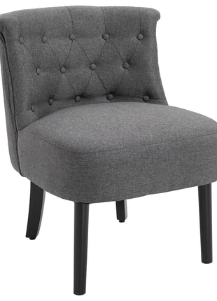 Modern Accent Leisure Chair with Mid Back Button-Tufted Upholstered Fabric and Wooden Legs for Living Room and Bedroom, Grey