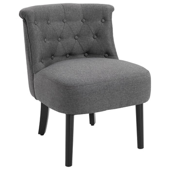 Modern Accent Leisure Chair with Mid Back Button-Tufted Upholstered Fabric and Wooden Legs for Living Room and Bedroom, Grey