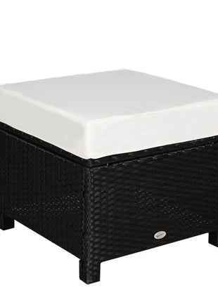 20" Patio Wicker Ottoman, Multipurpose Outdoor PE Rattan Footrest, Additional Seating, Side Table with Soft Cushion, Black, Cream White