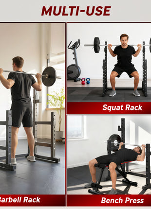 Adjustable Squat Rack, 660lbs Multi-Functional Bench Press Rack for Weight Lifting Home Gym Strength Training, Black