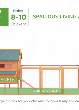 137" Chicken Coop for 8-10 Chickens, Large Chicken House, Wooden Poultry Hen Cage with Nesting Box and Run for Backyard, Orange