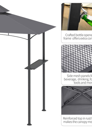 8' x 5' Grill Gazebo with Double Roof, Outdoor BBQ Canopy Gazebo with 2 Side Shelves for Patio Yard Garden Gray