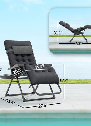 Padded Zero Gravity Chair, Folding Recliner Chair with Cup Holder Cushion, Black