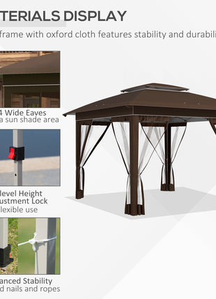 12' x 12' Pop Up Canopy Tent with Netting and Carry Bag, Instant Sun Shelter with 137 sq.ft Shade, Dark Brown