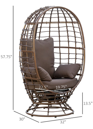 Wicker Egg Chair, 360 Rotating Indoor Outdoor Boho Basket Seat with Cushion and Pillows for Backyard, Porch, Patio, Garden, Handwoven All-Weather PE Rattan, Steel Frame, Brown