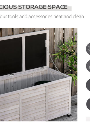 75 Gallon Wooden Deck Box, Outdoor Storage Container with Aerating Gap & Weather-Fighting Finish, Grey