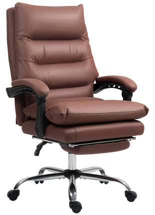 Microfibre Massage Office Chair, Heated Reclining Chair with Footrest, Double-tier Padding, Swivel Wheels, Coffee
