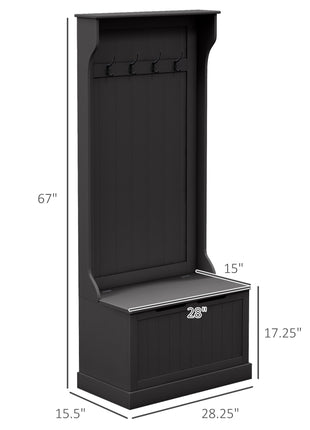 Entryway Hall Tree with Coat Rack and Sitting Bench, Mudroom Bench with Storage and Hooks, Black