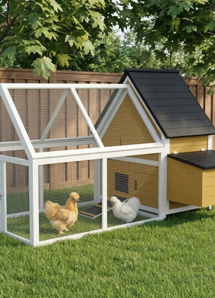 65" Chicken Coop Wooden Chicken House Rabbit Hutch Poultry Cage Hen Pen Backyard with Nesting Box, Ramp, Run, Yellow