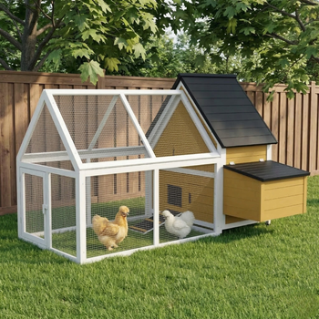 65" Chicken Coop Wooden Chicken House Rabbit Hutch Poultry Cage Hen Pen Backyard with Nesting Box, Ramp, Run, Yellow