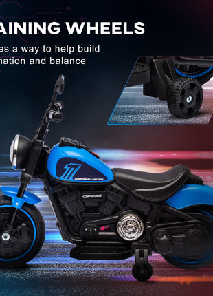 6V Kids Motorcycle w/ Training Wheels, Single-Button Start, Blue