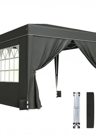 10 x 10 ft Pop Up Canopy Tent with Sidewalls, UPF50+ Outdoor Portable Instant Canopy Shelter with Carry Bag, Black