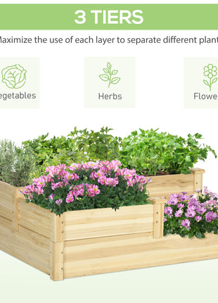 3 Tier Raised Flower Bed Outdoor Planter Box Wooden Garden Bed, Open Bottom for Plants, 42.5"x34.75"x14.25", Natural