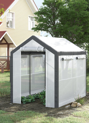 Outdoor Walk-In Tunnel Greenhouse with Roll-up Windows, Zippered Mesh Door, & Weather Cover,  8' x 6' x 7.4'