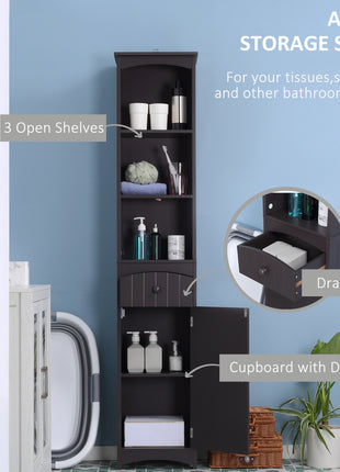 Bathroom Storage Cabinet, Free Standing Bathroom Storage Unit, Tall Linen Tower with 3-Tier Shelves and Drawer, Brown