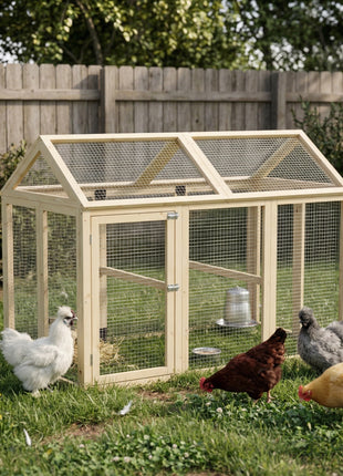 Wooden Chicken Run, Combinable Design with Perches, 4.6' x 2.8', Nature Wood
