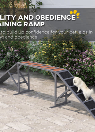 Dog Agility Equipment Ramp with Safety Bar, Non-slip Surface, for Walk and Pause Training, Gray