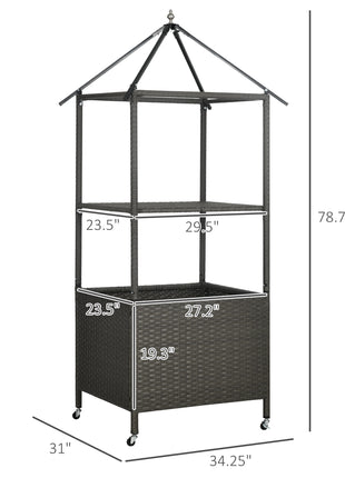 Outdoor Towel Valet Caddy,Covered Poolside Towel Holder Rack,Shelf,Rolling PE Rattan Wicker Storage on Wheels,Beige