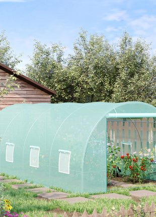 20' x 10' x 7' Walk-In Tunnel Greenhouse with Zippered Door & 8 Mesh Windows, Large Garden Green House Kit, Galvanized Steel Frame, Green