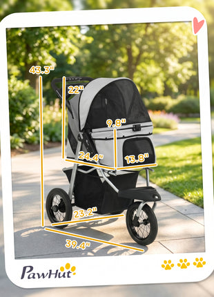 Dog Stroller, Foldable Dog Stroller with 12" Rubber Wheels for Small Dogs, Up to 22 LBS, Light Gray