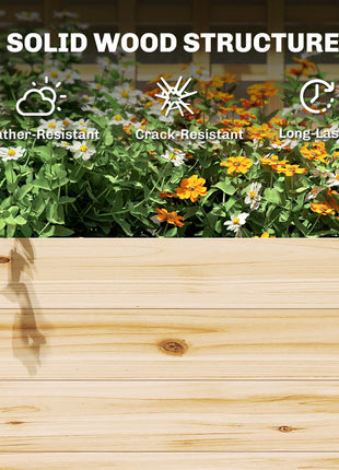 Wooden Raised Garden Bed with Trellis and Roof, Elevated Planter Box with 2 Shelves, Drainage Hole and Liner, Natural