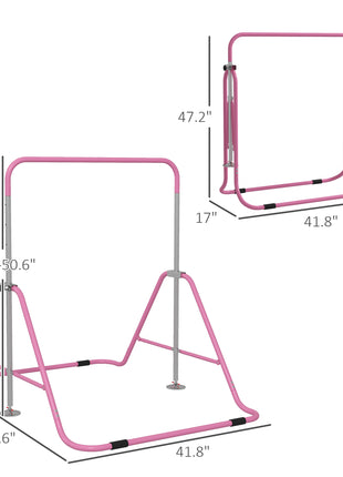 Folding Gymnastics Bar for Kids, Adjustable Height, Bubble Gum Pink