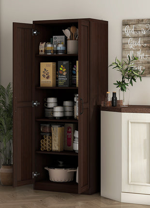 63" 2-Door Kitchen Pantry, Freestanding Cabinet with 2 Adjustable Shelves for Dining Room, Cinnamon Cherry Wood Grain