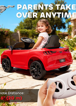 12V Kids Ride On Car, Licensed Ford Mustang Mach-E Electric Car with Remote Control, LED Light, Music, Red