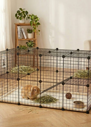 36 Panels Small Animal Playpen with Door, DIY C & C Cage for Guinea Pigs with Ramp, Portable Metal Wire Yard for Rabbit, Hedgehogs, 14 x 14 in